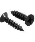 Premium Black Flat Head Phillips Wood Screws, 100 Pack Carbon Steel Fasteners, Size 8 By Five Eighth Inch, showing two screws.