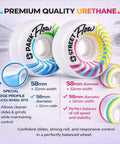 Flow Skate Park Roller Skate Wheels 89A Street For Street Park Ramps And Bowls Set Of 4 with low bite edge, 58x32mm