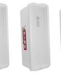 Three Pack White Surface Mount Fire Extinguisher Cabinet With Pull Panel Fits Five Pound Units Built Like A Tank Weatherproof Lock Box.