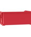 Heavy Duty Red Plastic Storage Bins 18 Pack With 15 By 16 By 7 Inch size, stackable crate for garage organization.
