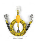 Heavy Duty Marine Tow Line With Pulley And Auto Adjust Bungee Dock Rope for Boaters Tow Dock and Water Sports, yellow and black.