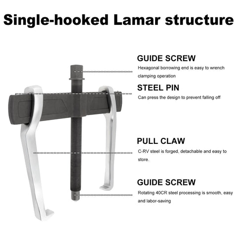 Diagram showing the single-hooked Lamar structure of the 14 Inch Two Jaw Gear Puller Set With Adjustable Chrome Vanadium Steel Construction.
