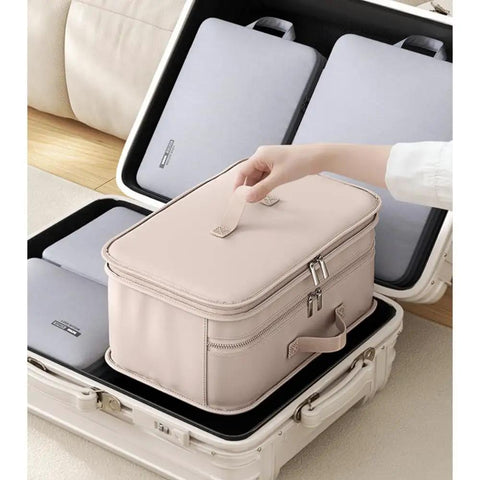 Heavy Duty Hanging Travel Shelf Bag Organizer For Luggage Suitcase With Ventilated Mesh Pockets And Water Repellent Nylon Fabric in use