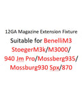 Image showing compatibility list for Rock Solid Extension Tube Clamp Stabilizer for various 12GA magazines and rifles.