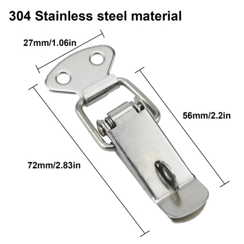 4 Pack Beefy, Heavy Duty Spring Loaded Toggle Latch Catch Set In 304 Stainless Steel, dimensions labeled