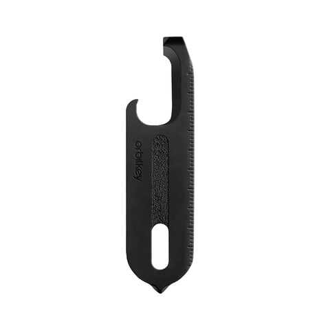 Ultra Slim Stainless Steel Multi Tool V2 with Titanium Coating Pocket EDC Gear for Bottle Opener and Package Cutter shown. Rugged black design.