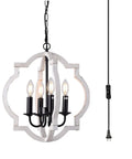 Plug In Chandelier Pendant Light With 16.4ft Cord 4 Light White Orb Wood Farmhouse Outdoor Chandelier For Gazebo Kitchen Island Foyer Entryway And Dining Room Easy On Off