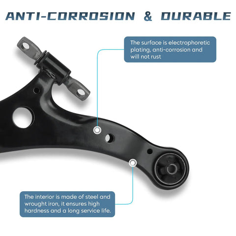Toyota Front Lower Control Arm With Ball Joint Kit Bolt On For Camry 2002 To 2006 Highlander 2004 To 2007 Solara 2004 To 2008 Lexus ES300 ES330 RX330 RX350 2004 To 2009 Suspension Kit Two Pieces K620333 K620334 black steel arm with anti-corrosion coating