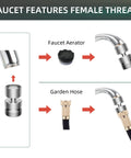 Metal Swivel Faucet Adapter For Sink To Garden Hose Chrome Finish Easy Install No Fuss Setup With G Three Fourths Male Thread Brass Connector Included For Female Faucet Heads, female thread