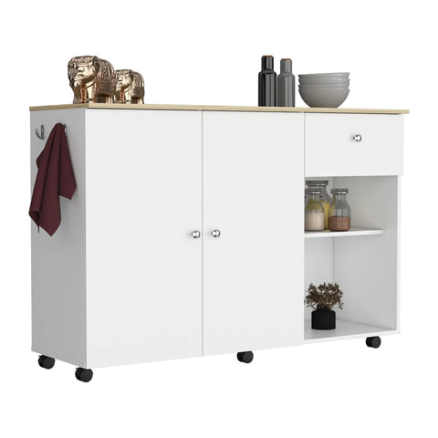Smooth Rolling Kitchen Island With Locking Casters Ample Drawer Double Door Cabinet Shelving Towel Hook Portable Cart Dead Simple Setup Game Changer Home Multicolor