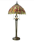 Croton Leaves Tiffany Style Stained Glass Lamp With Hand Cut Glass Panels Dual Bulb Capability, vintage design showcasing stained glass and base.