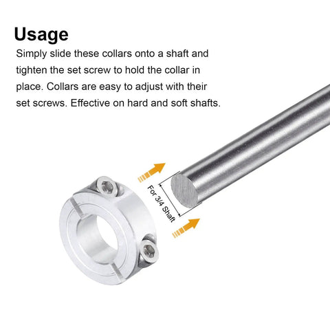Four Piece Double Split Clamp-On Shaft Collar For 3/4 Inch Shaft, Two-Piece Aluminum Alloy Collar With Set Screw, 1-1/2 Inch Outer Diameter, 1/2 Inch Thick, Rust-Resistant, Lightweight Locking Clamp