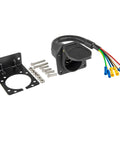 7 Way RV Trailer Light Connector Socket 7 Pin Wiring Harness with mounting bracket, screws, and wires for plug and play install.