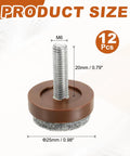 Hella Durable Adjustable Furniture Levelers With Felt Floor Protectors M6 Threaded Screw Feet For Wobbly Tables And Couches No Sweat Setup Brown Twelve Piece Set with dimensions.