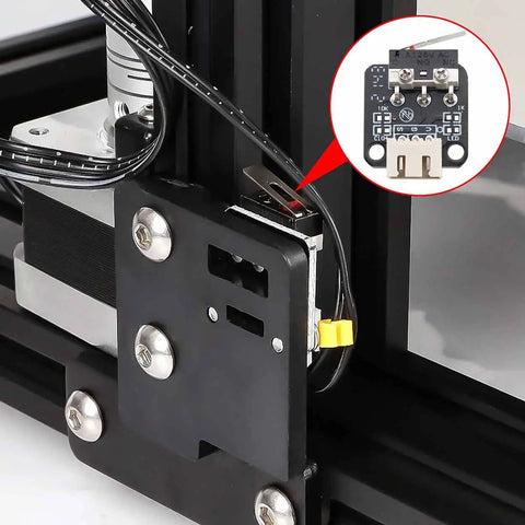 Close-up of installed limit switch from 5 Pack 3D Printer Limit Switch Reset Kit Plug And Play 3 Pin Interface Premium Mini Mechanical Switches 250V 5A