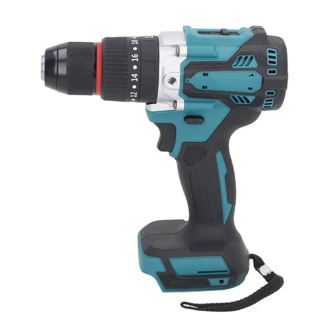 Sweet Deal On 18V Cordless Drill Featuring 20 Plus 3 Torque Settings And Dual Variable Speeds For Rugged Diy Builds And Pro Jobs. Side view of teal and black cordless drill.