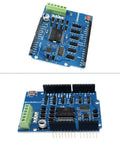 L298P Shield R3 Motor Driver Module Expansion Board H Bridge 2A for Arduino Uno Mega 2560, top and side view.