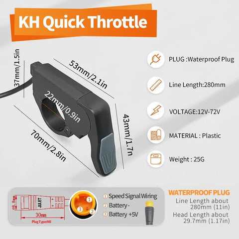 Thumb Throttle For E Bikes And Electric Scooters No Fuss Install On 22Mm Handlebars Left Or Right Hand Compatible Fits 36V 48V 60V 72V Systems Waterproof Plug With 160Cm Cable For Quick Ride Upgrades