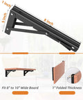 Heavy Duty 8 Inch Foldable Shelf Brackets For Diy Folding Tables Rock Solid Steel Build Supports 300 Pounds display with dimensions and applications.
