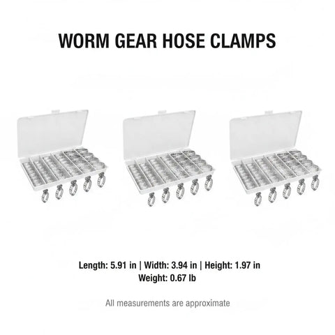 Heavy Duty 40 Piece Worm Gear Hose Clamp Kit For Automotive And Utility Jobs Fits 6-29mm Radiator and Heater Lines Made From Tough 201 Stainless Steel For A Solid Grip On Any Hosing Setup You Need, in storage case