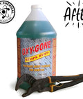 Quality Chemical OXY-GONE Rust Remover bottle, 128 oz, green liquid, rust reformer for metal with pliers