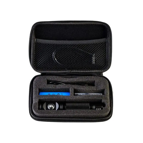 Open case displaying the 1000 Lumen USB Video Underwater Dive Light For Photography And Video Compact Waterproof Multi Function With 120 Degree Beam Ideal For Night Dives And Marine Macro Shoots Black, along with accessories.