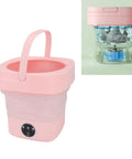 No Sweat Foldable Mini Washing Machine, Portable Compact Washer with pink design, ideal for baby clothes, socks, and dorm essentials.
