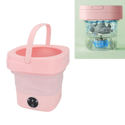 No Sweat Foldable Mini Washing Machine, Portable Compact Washer with pink design, ideal for baby clothes, socks, and dorm essentials.