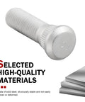 5 Pack Garage Grade Wheel Studs And Tire Lug Nuts M12 X 1.5 Extended Hub Bolts Rust Proof Auto Hardware Built Tough For No Fuss Swaps And Daily Driver Ready Silver close-up of a silver steel bolt.