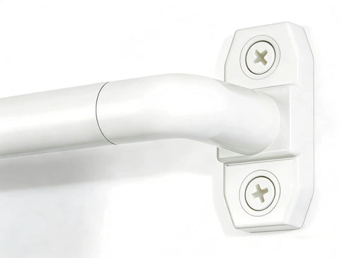 Close-up of Two Pack Small Curtain Rods Adjustable 18 to 32 Inches White Sash Rod for French Doors and Windows Five Eighth Inch Diameter