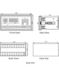 Load Cell Sensor Weighing Meter System With Automatic Batch Controller dimensions front, side, back, hole size views