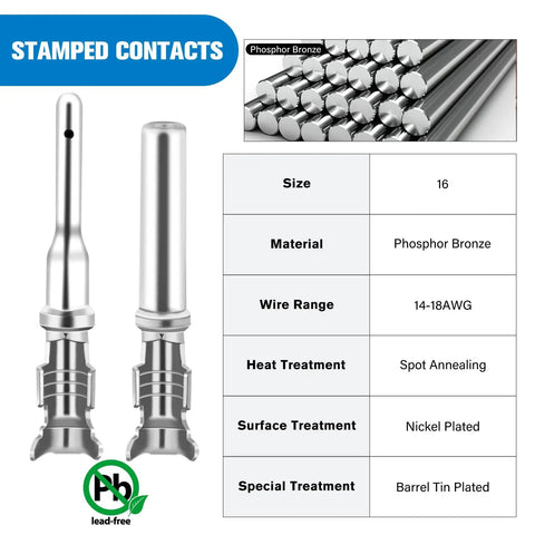 DT Series 2 3 4 6 8 12 Pin Connector Kit With 50 Sets Size 16 Stamped Contacts Phosphor Bronze Lead-Free 14-18 AWG