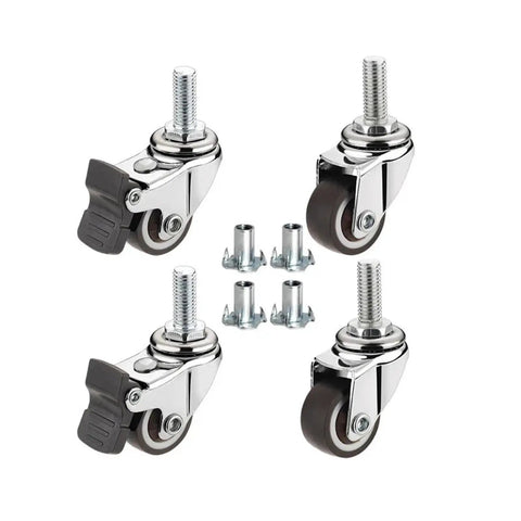 Mini Caster Wheels With Brake Lock, 1 Inch Silent Non Marking Casters, Four Pack for Furniture and Equipment with screws