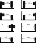 Heavy Duty Sliding Barn Door Guide With Adjustable Bottom Floor Track Hardware showing various height adjustments and measurements.