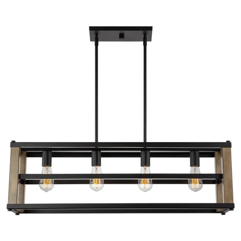 34 Inch Four Light Farmhouse Kitchen Island Pendant Light With Linear Rectangle Chandelier In Smoked Birch Finish For Modern Rustic Kitchens And A Barnhouse Vibe Over Kitchen Islands And Breakfast Bars