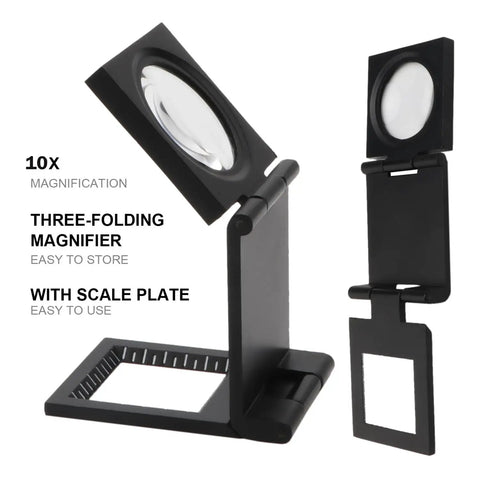 Two Pack Jewelers Loupe Pocket Magnifier Folding Magnifier Small Loupe Mini Magnifier with scale plate, 10X optical glass lens.