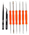 6 Piece Double Sided Soldering Aid Tool Set With 2 Precision Tweezers for electronics repair and soldering, orange handles