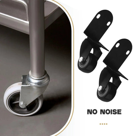 Zero Fuss One Point Five Inch Silent Swivel Casters For Furniture Cabinets And Drawers Featuring Snug Side Mount Brackets and Ridiculously Quiet Rubber Treads. Close-up of black swivel casters with side mount brackets.