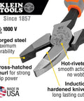 1000V Rated Insulated Side Cutting Pliers 9 Inch Built For Pros With High Leverage, Induction Hardened Knives, Made In USA, multi-layer grips