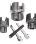 Heavy Duty Pipe Threader Set For Pvc And Metal Pipes Electrician threading tool parts, steel cutting heads with connecting pins.