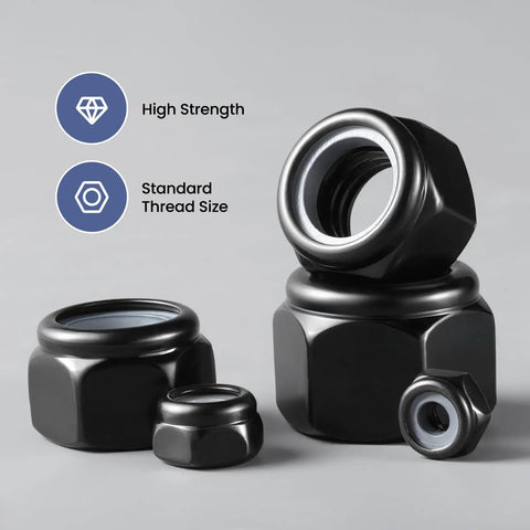 50 Pack M8 X 1.25 Nylon Insert Lock Nuts DIN 985 Black Zinc Plated Self Locking Hex Nylock Nuts Coarse Thread For Durable Fastening By BNUOK, high strength, standard thread size