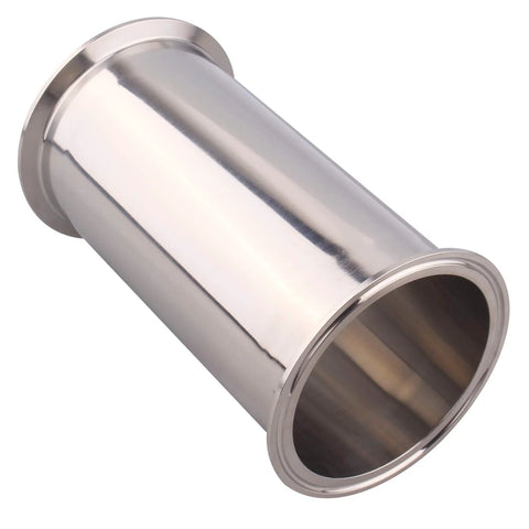 Stainless steel sanitary spool tube with 4-inch tri-clamp flange ends, 8-inch length