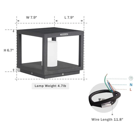 No Wiring Needed Solar Post Light For Outdoors, Modern LED Garden Lighting, IP54 Waterproof Stainless Steel Fixture dimensions.