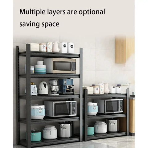 Top Shelf Heavy Duty Metal Storage Rack, Adjustable 3 To 5 Tier Baker Stand, Space Saving Organizer For Kitchen Or Garage With Hassle Free Setup with kitchen appliances.