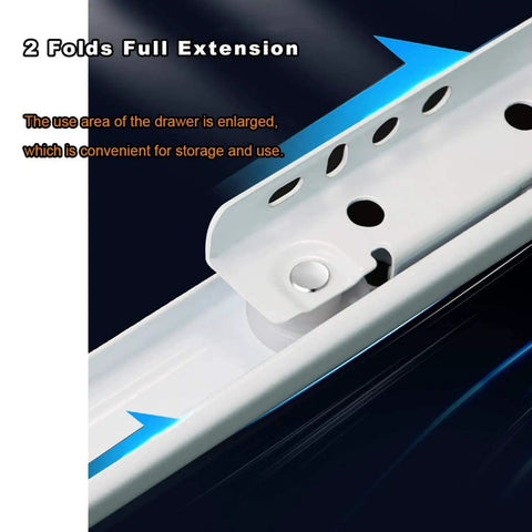 Beefy Drawer Slides Kit 1 Pair Metal Runners With 50kg Load, Two-Section Full Extension For Kitchen Cabinets, Dresser, Bathroom And Keyboard Storage, Anti Rust Wear Resistant White Finish, close-up