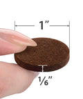 Close-up of a brown felt pad from the 48 Pack Felt Furniture Pads For Chair Legs That Glide Quietly And Protect Your Floors Premium Floor Protectors For Hardwood Wood Laminate And Tile Prevent Scratches Scuffs And Damage Brown Finish, showing its 1-inch diameter and 1/6 inch thickness