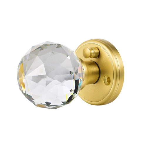 Crystal Glass Door Knobs With Privacy Lock For Bedroom And Bathroom, Gold Satin Brass Finish, Interior Door Handle Set close-up