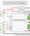 Diagram of 13 series 48V split 35A wiring for Top Shelf 13S 48V 35A BMS Protection Board for Lithium Ion Packs.