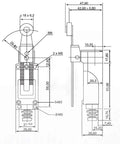 Technical drawing of Two Pack ME 8108 Momentary Limit Switch With Rotary Adjustable Roller Lever Arm for CNC and Arduino projects.