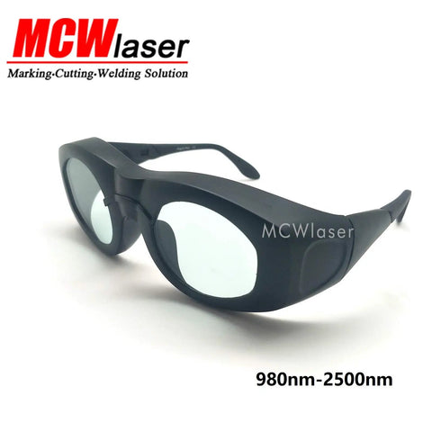 Laser Safety Glasses 980 To 2500Nm Absorption Block Glare And Sparks Crafted For Clinics And Labs, black polycarbonate with side shields.